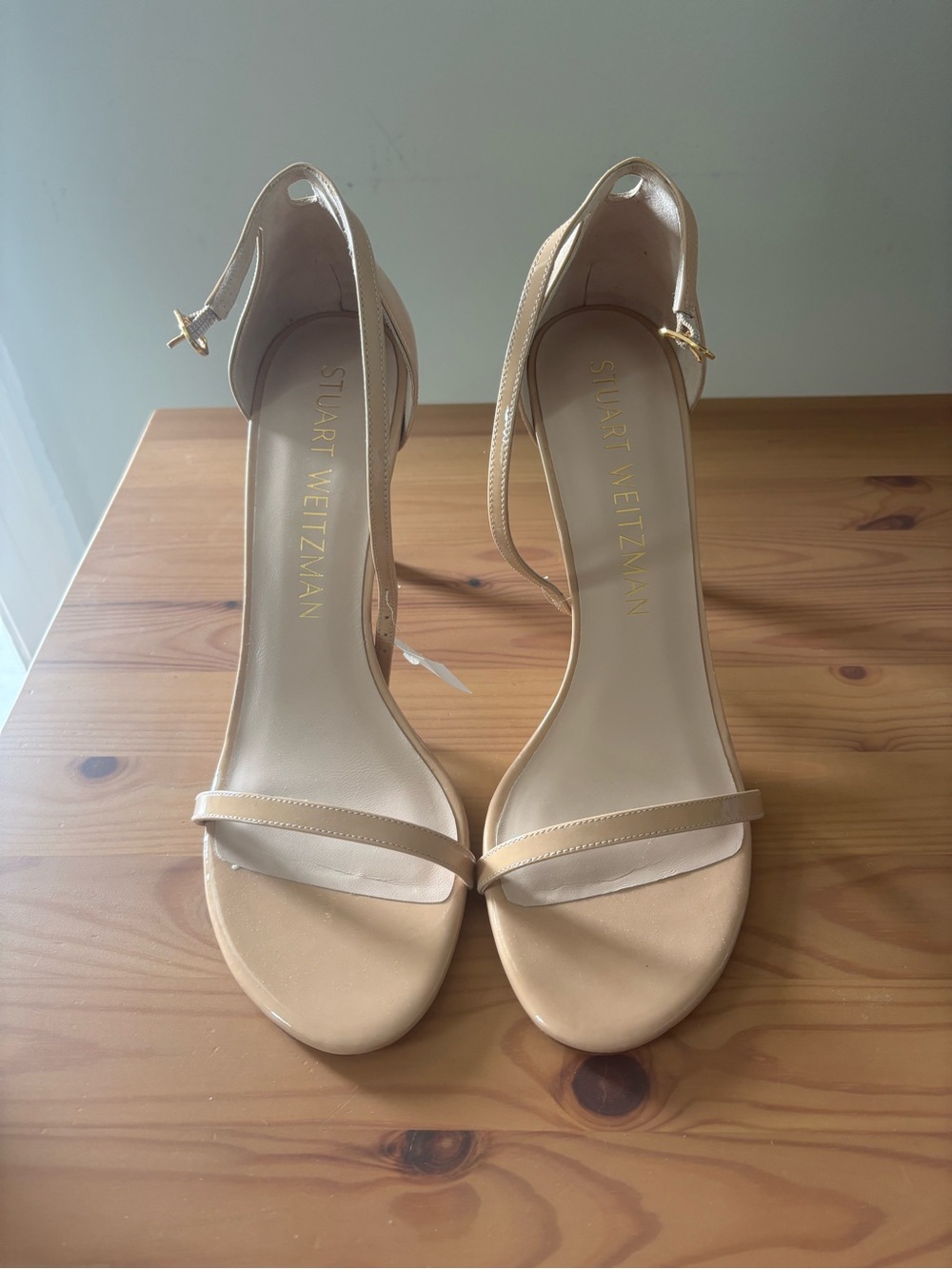 Stuart Weitzman Nude Beige Ankle-Strap Heeled Sandals